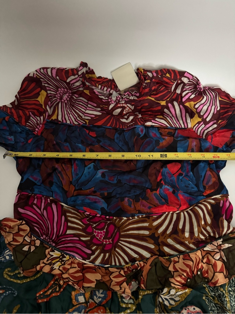 Farm Rio Anthropologie Long Sleeve Printed Tiered Blouse Sz XS - Picture 11 of 12